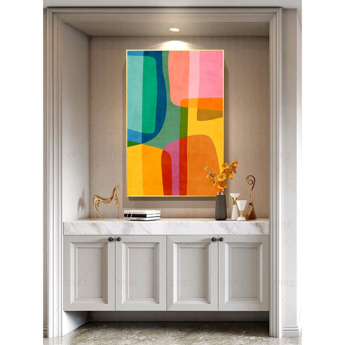 Vibrant Color Block Abstract Oil Painting