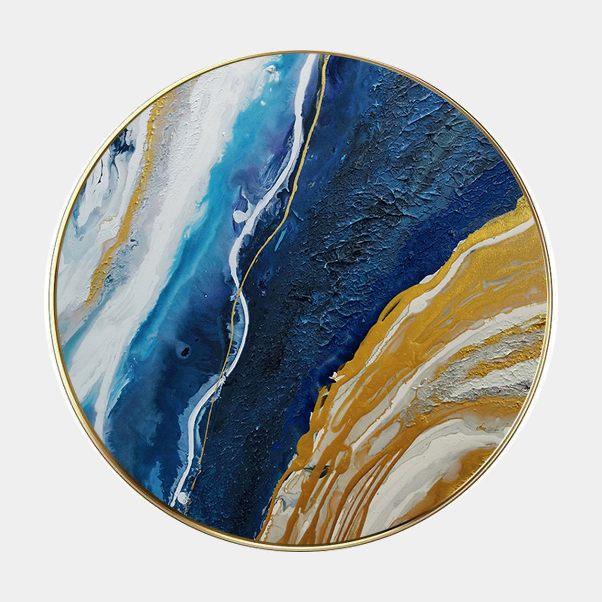 Wall Art Blue Gold Round Abstract Marble Modern Texture Living Room