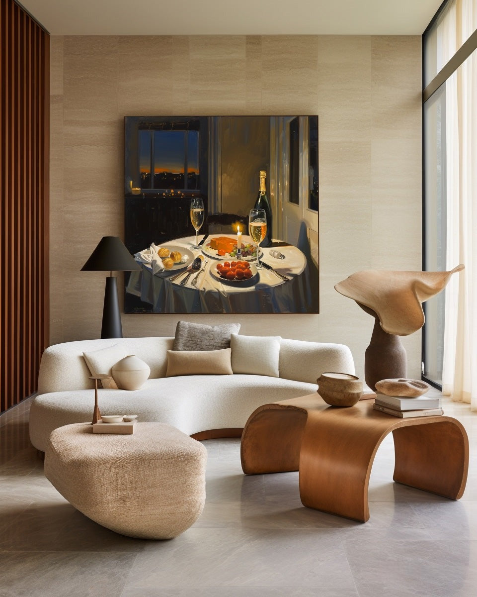 Candlelit Dinner City View Painting