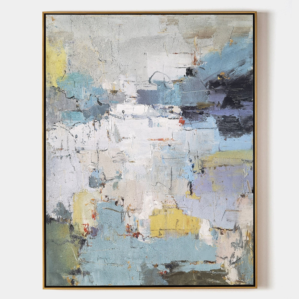 Textured Blue Yellow Abstract Oil Painting
