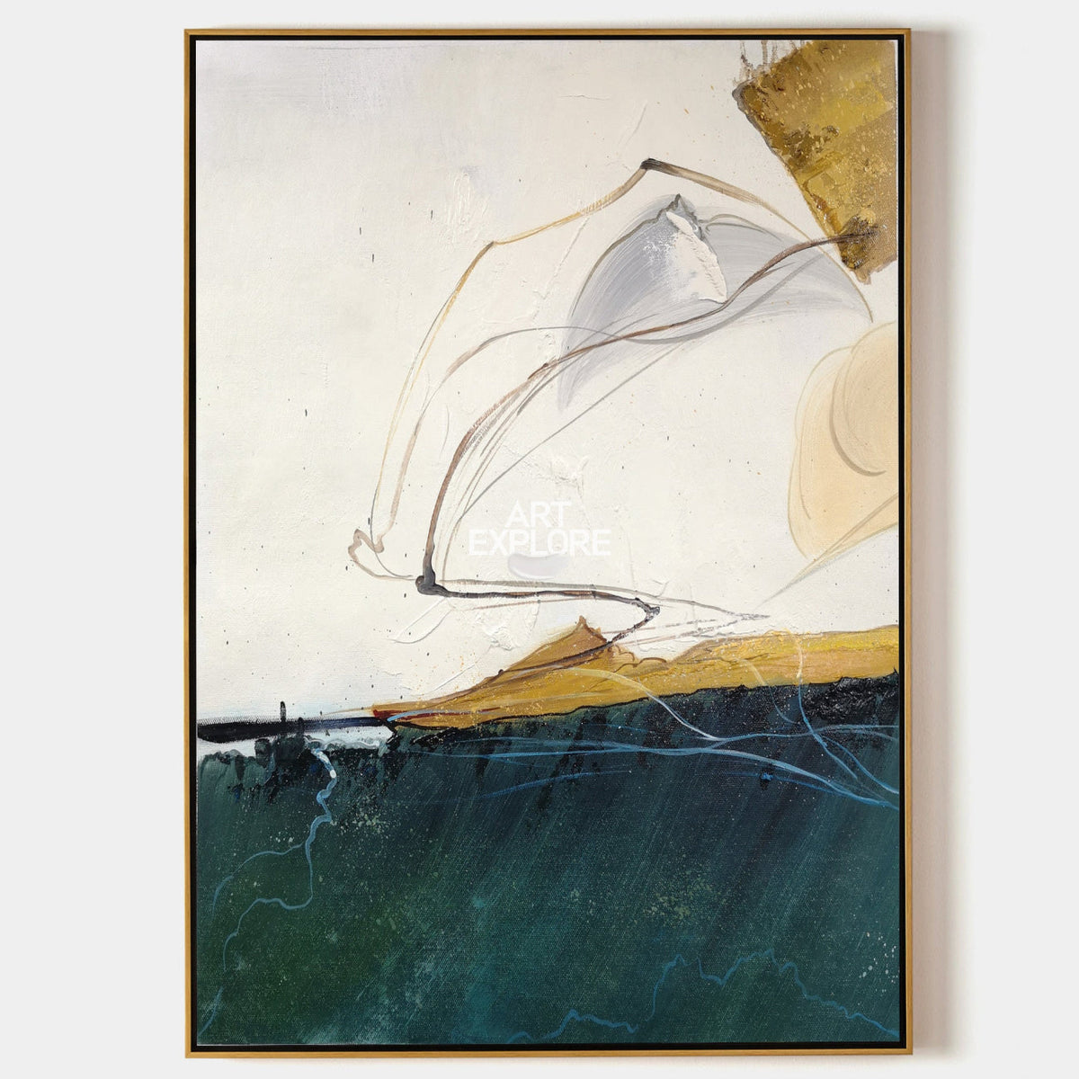 Wall Art Gold Abstract Coastal Landscape Modern Texture Living Room