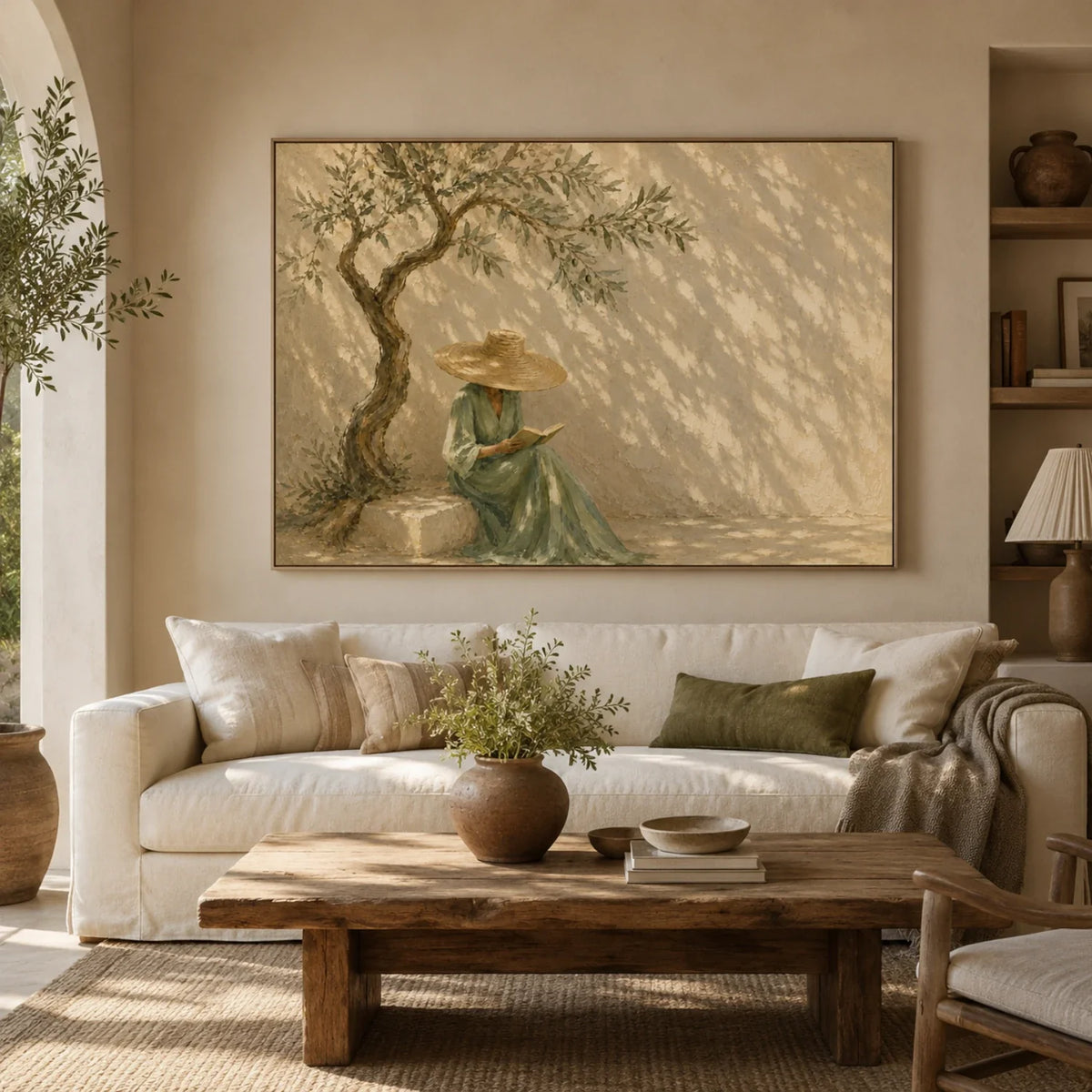 Quiet Reader Beneath the Olive Tree Oil Painting