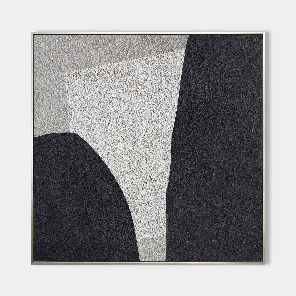 Black‑Off‑White Square Geometric Layered‑Curve Coarse‑Textured Artwork