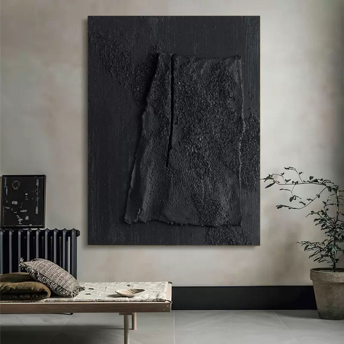 Monochrome Black Textured Abstract Painting