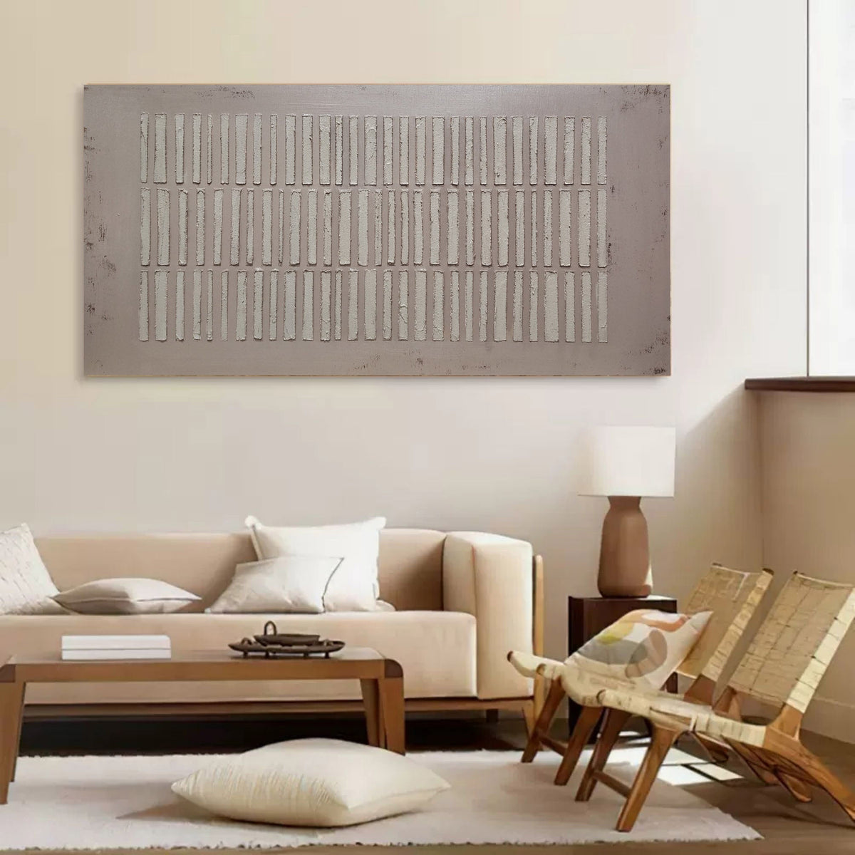 Wide Format Minimalist Linear Bas-Relief Painting