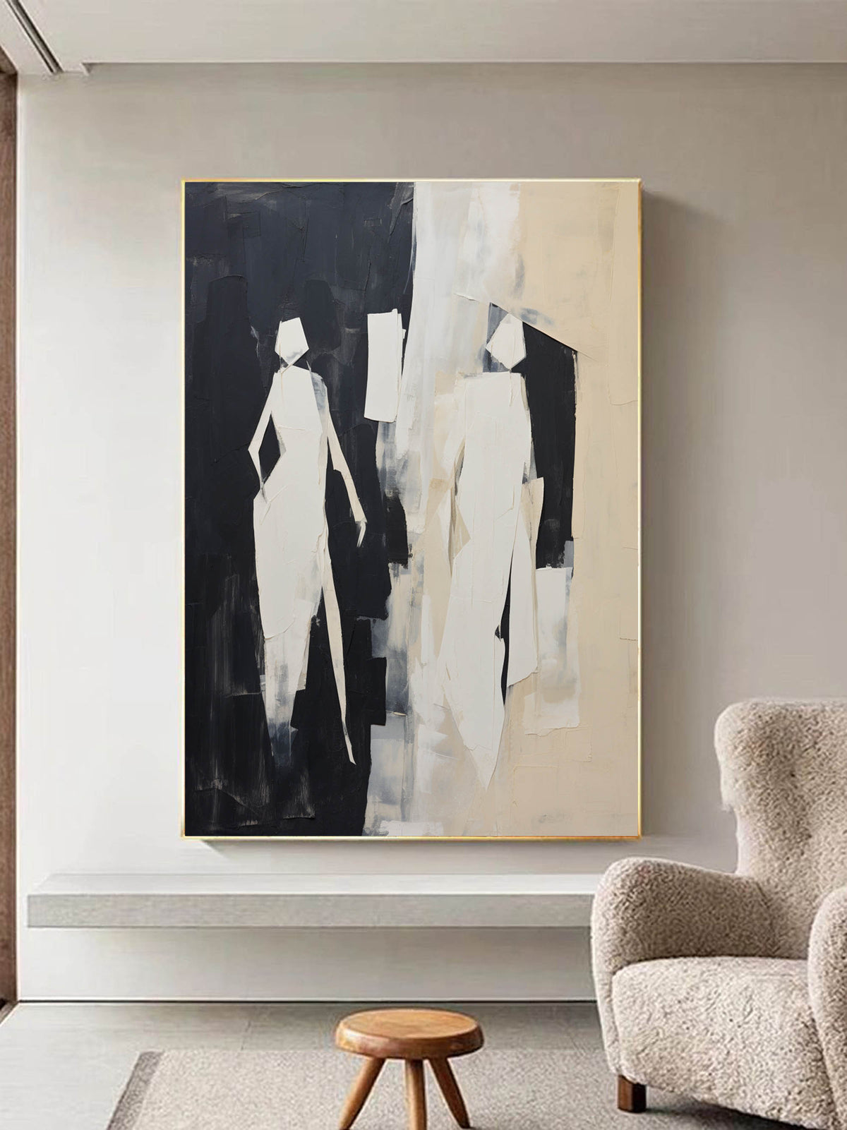 Walking Figures Oil Painting Black Wall Art