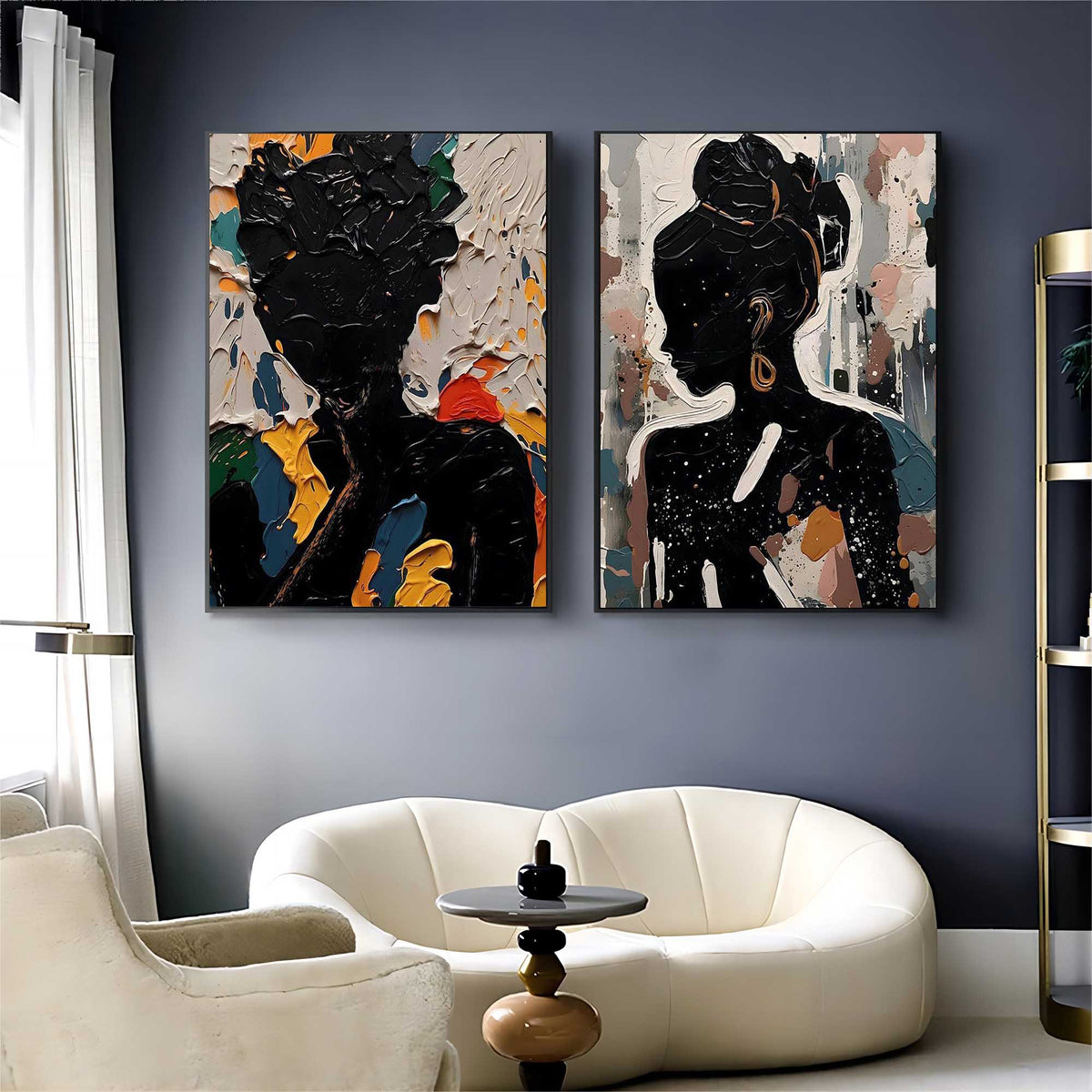 Black Silhouette Portrait Diptych Oil Painting