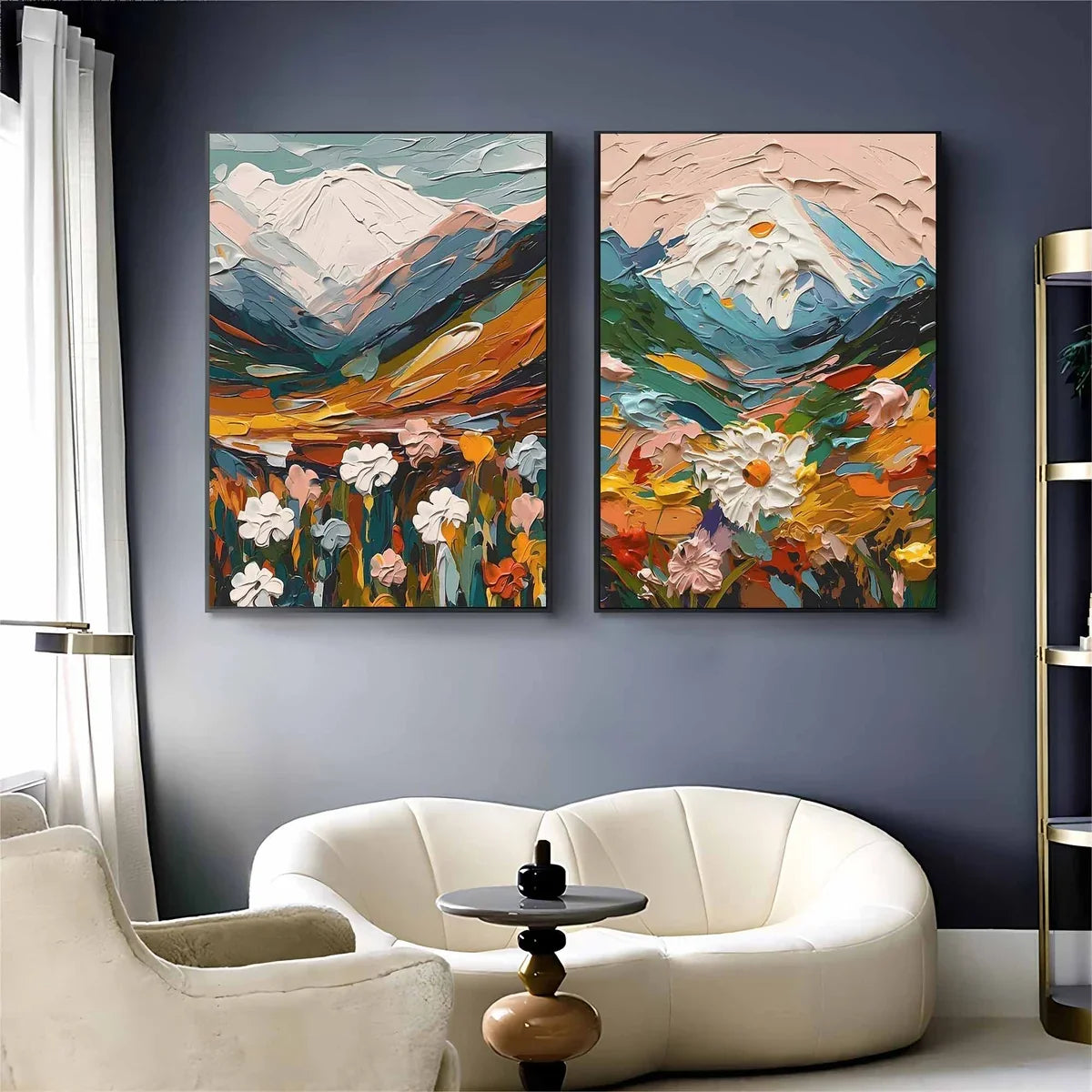 Mountain Floral Diptych 3D Impasto Painting
