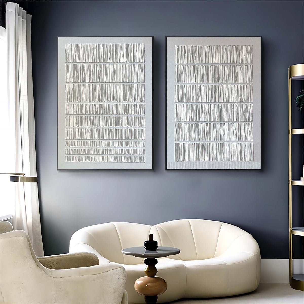 Set Of 2 Minimalist Textured Diptych Bas-Relief Painting