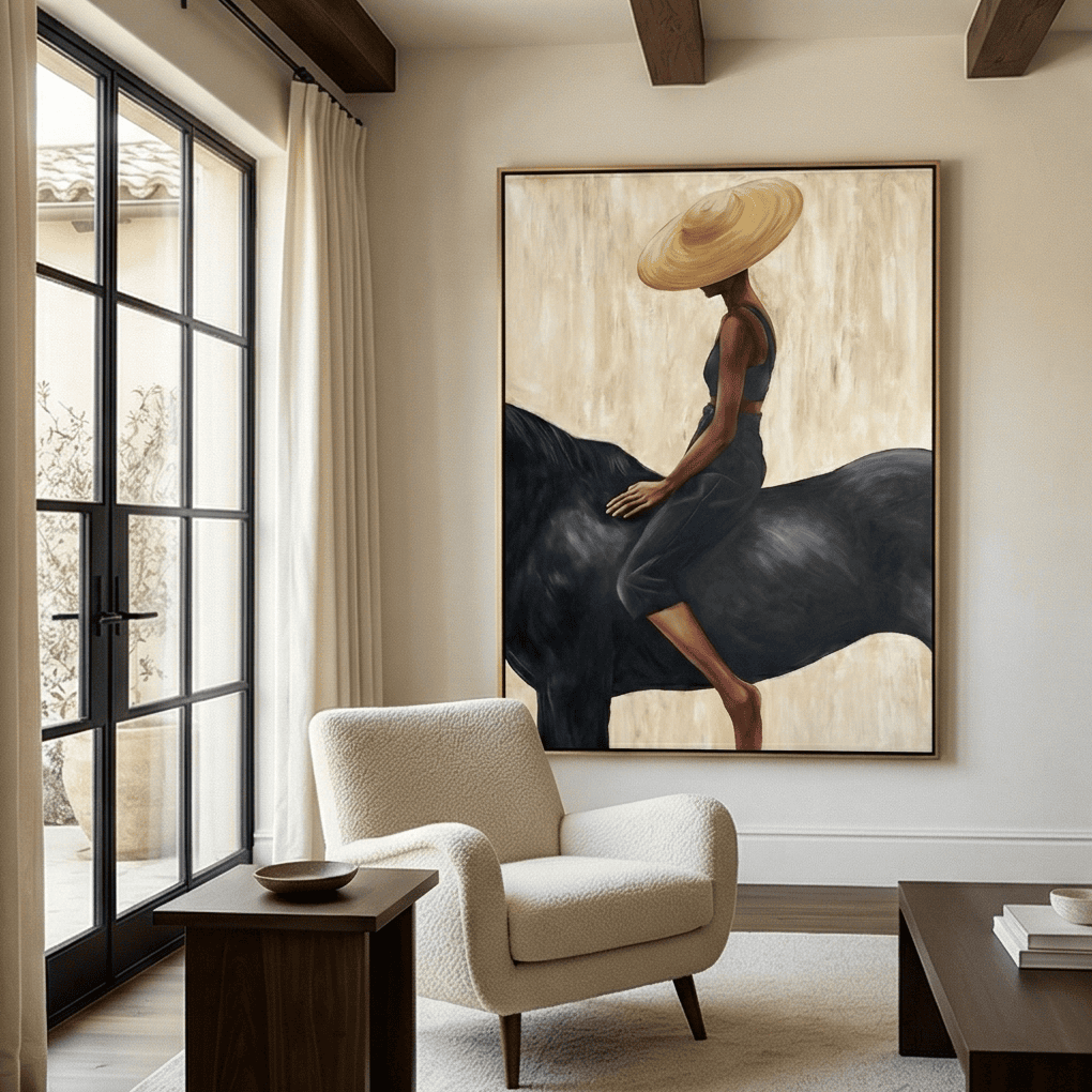 Silent Ascent Cowgirl and Horse Oil Painting