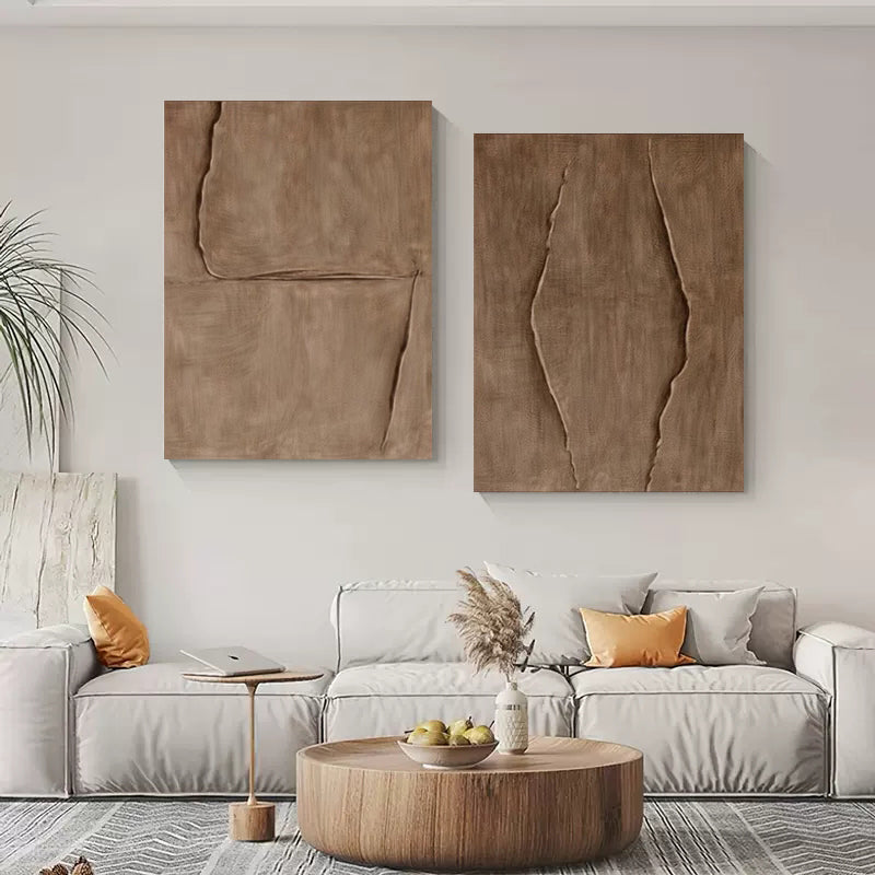 Set Of 2 Warm Brown Textured Diptych Painting