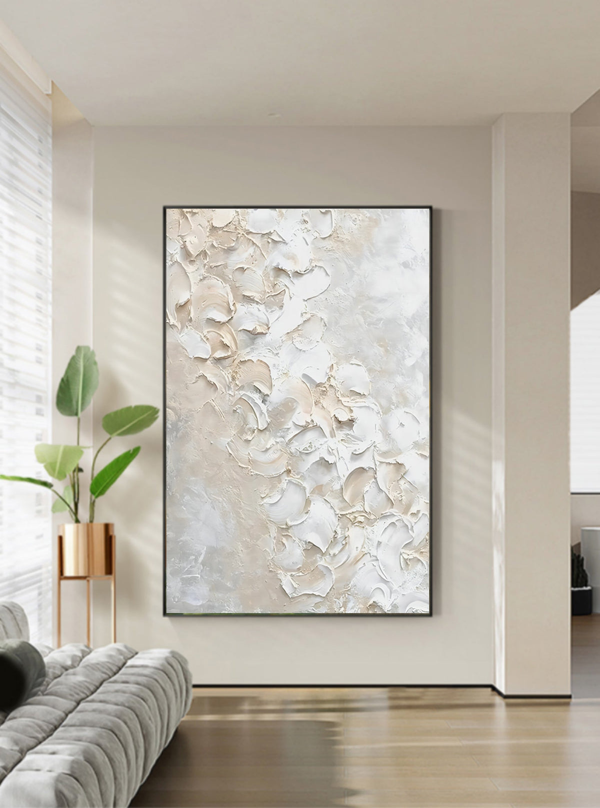Minimalist 3D Textured White Beige Wall Art