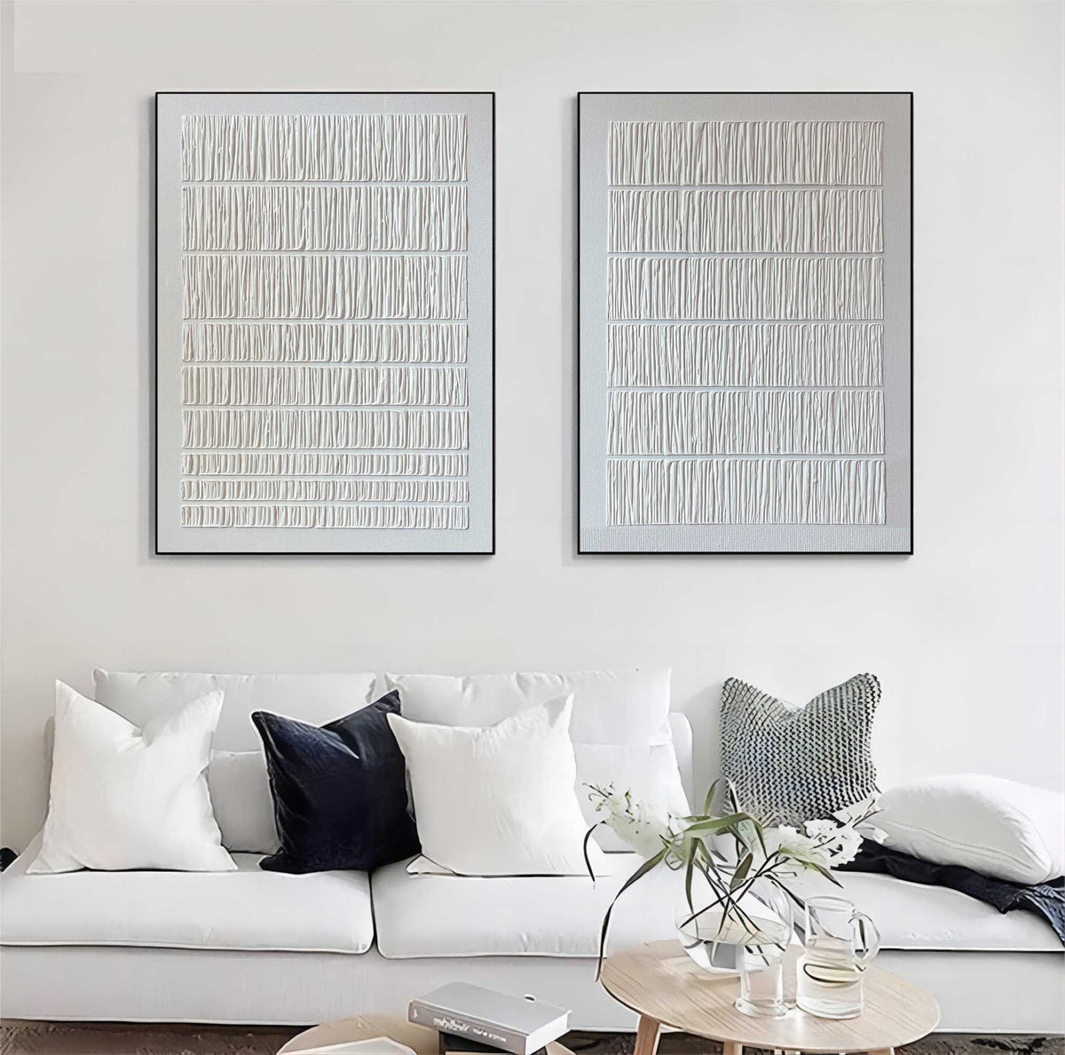 Set Of 2 Minimalist Textured Diptych Bas-Relief Painting