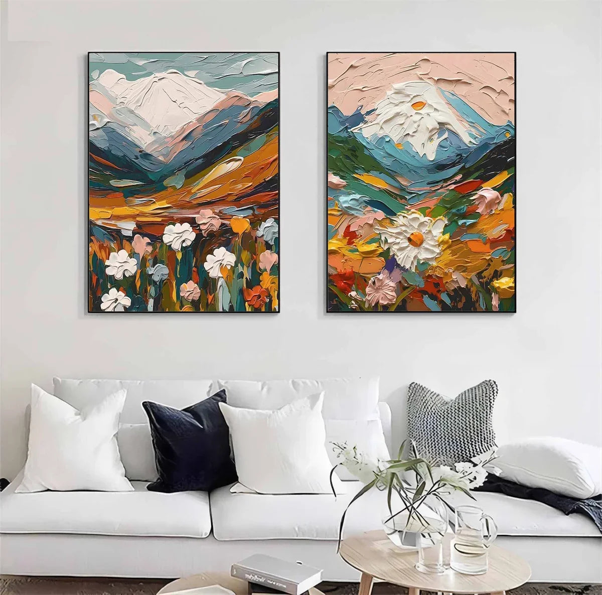 Mountain Floral Diptych 3D Impasto Painting
