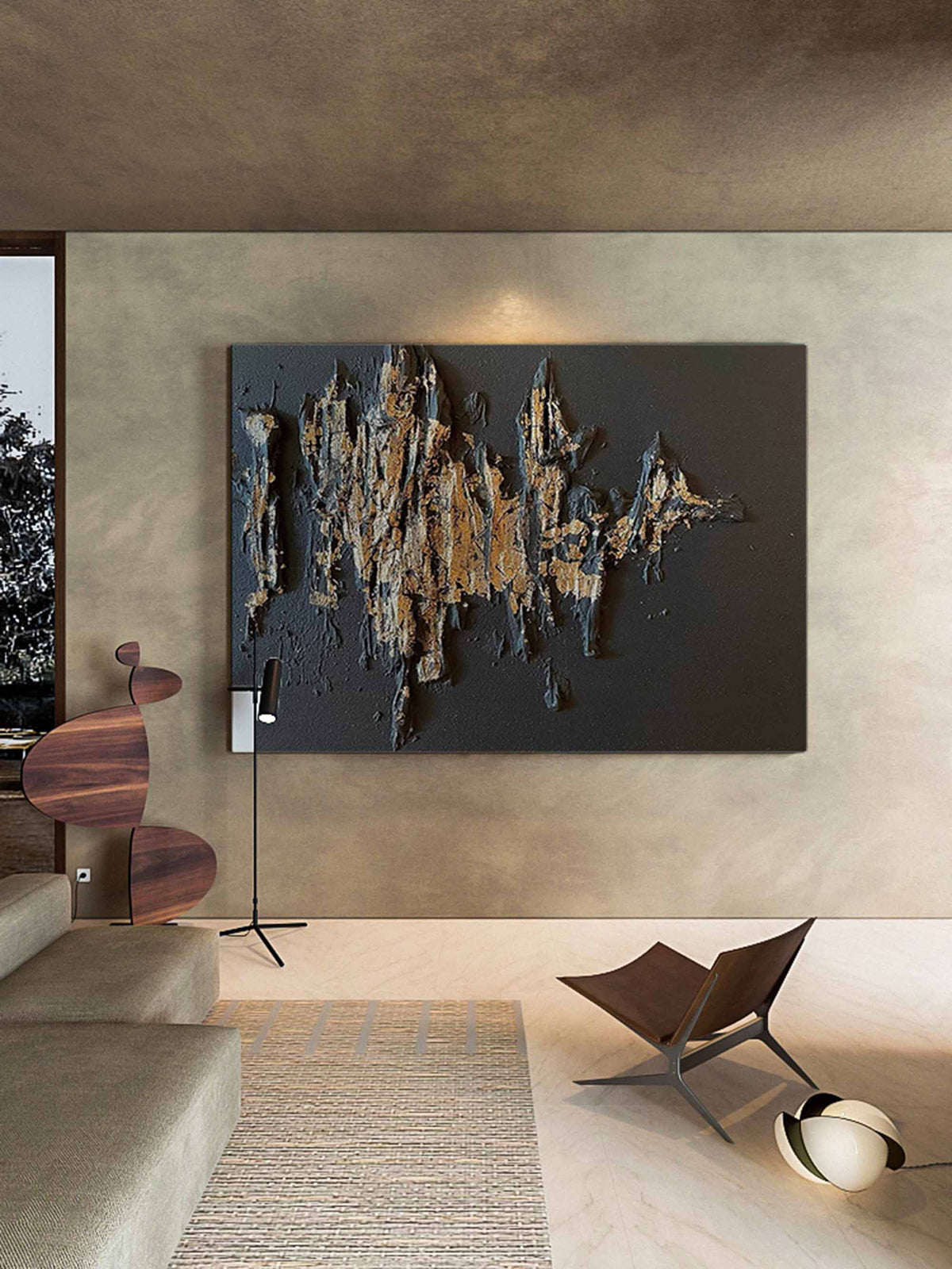 Black & Gold Impasto Abstract Painting