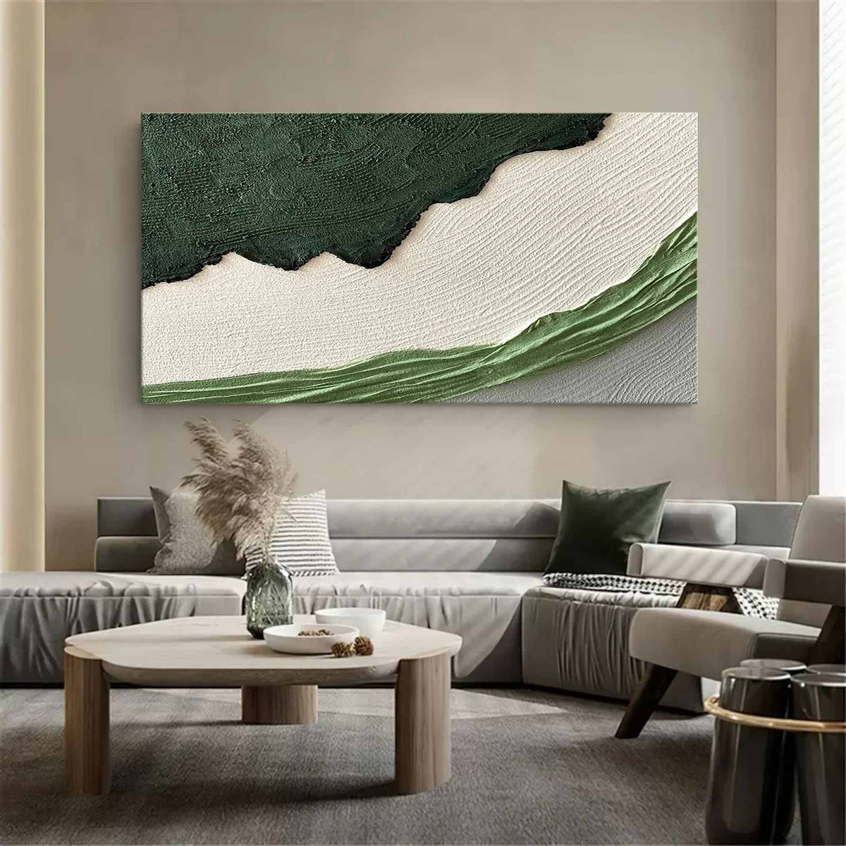 Green White Landscape 3D Textured Painting