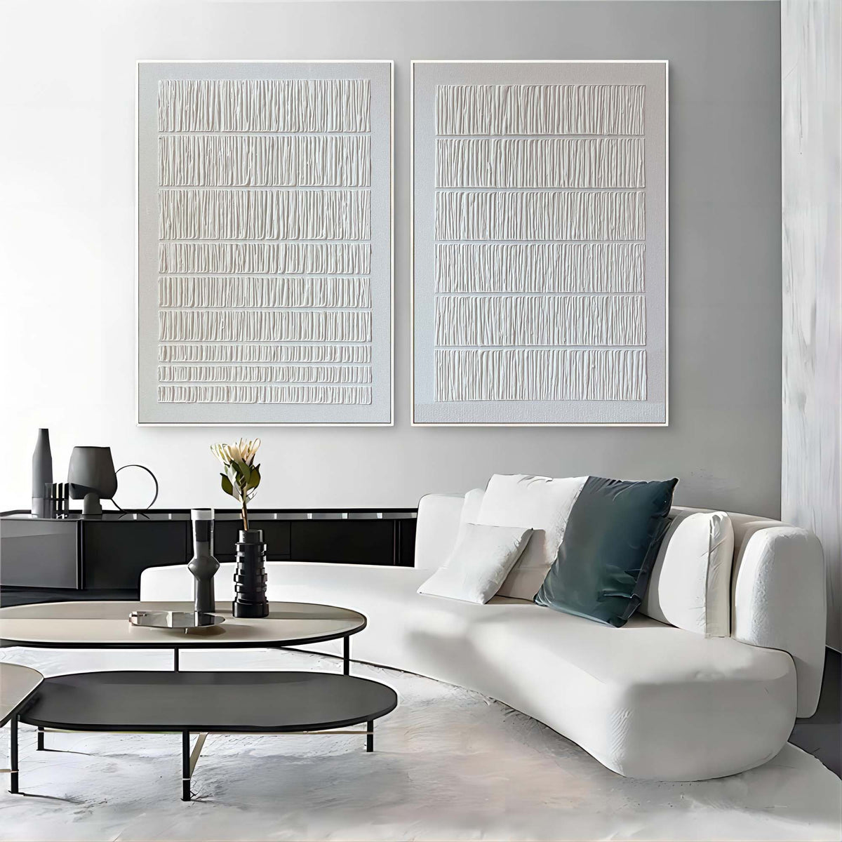 Set Of 2 Minimalist Textured Diptych Bas-Relief Painting
