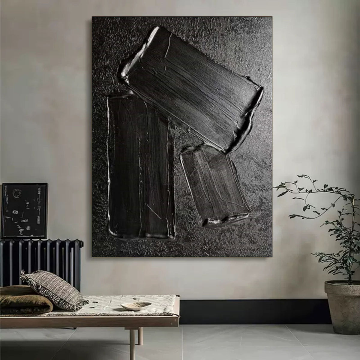 Wabi-Sabi Black 3D Block Textured Abstract Wall Art