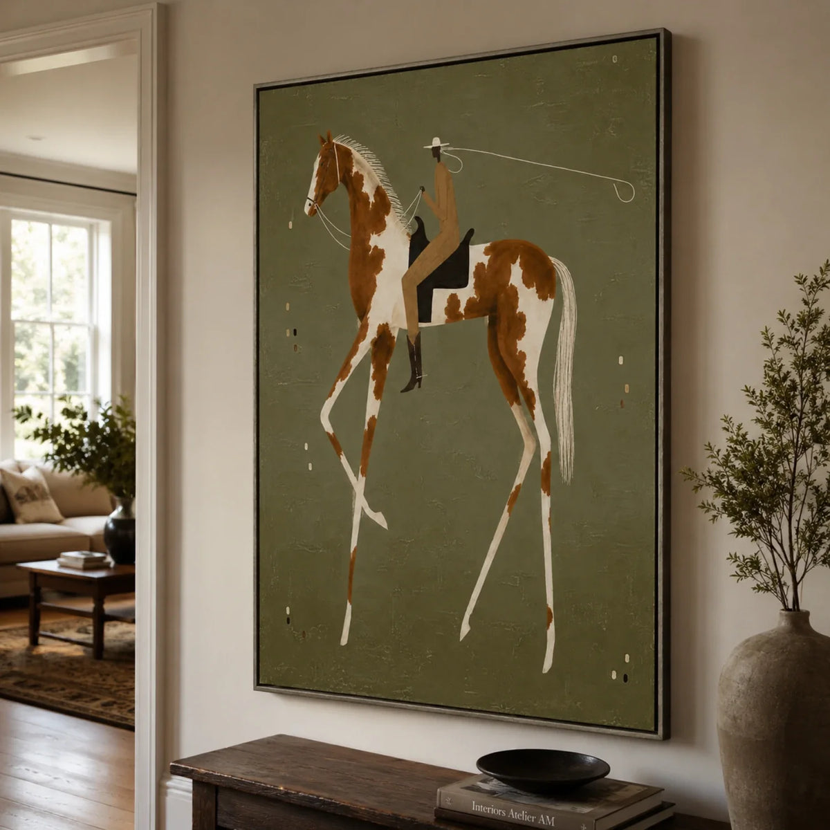 Ochre Reverie Horse and Rider Oil Painting