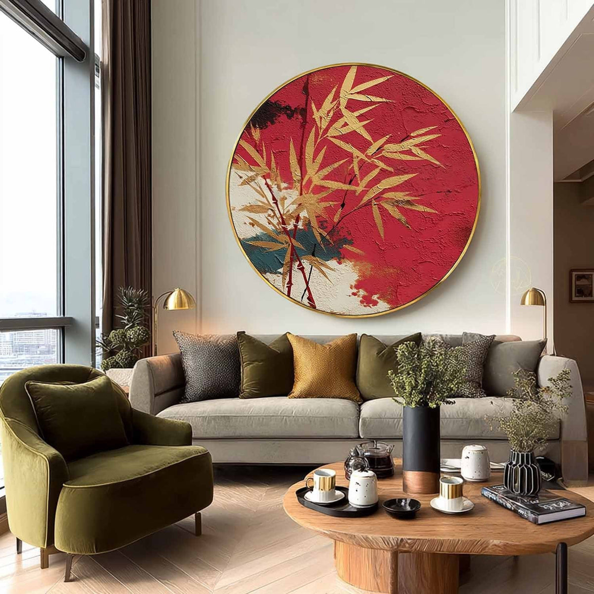 Wall Art Oriental Golden Bamboo Textured