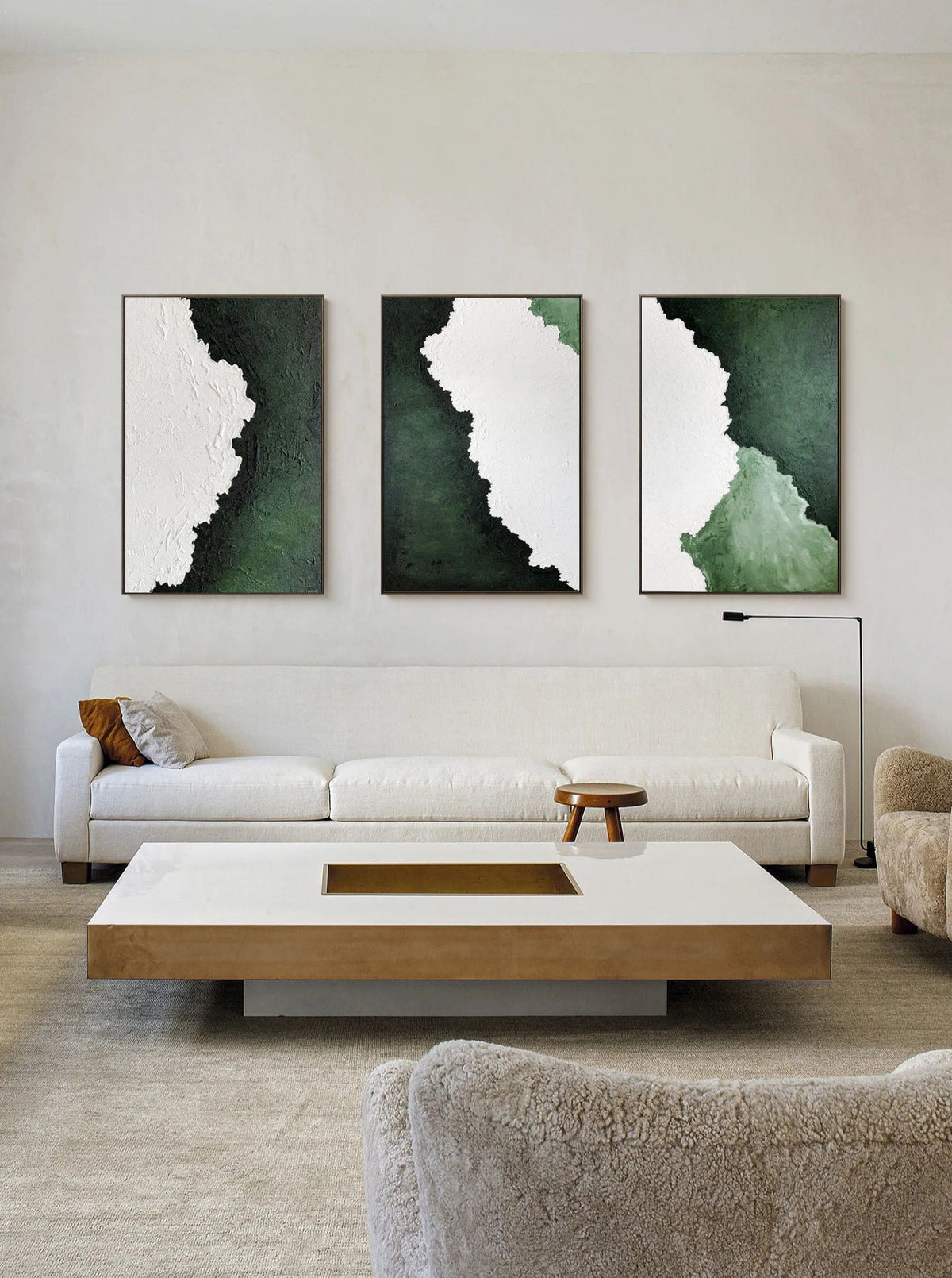Set of 3 Green Textured Triptych Painting
