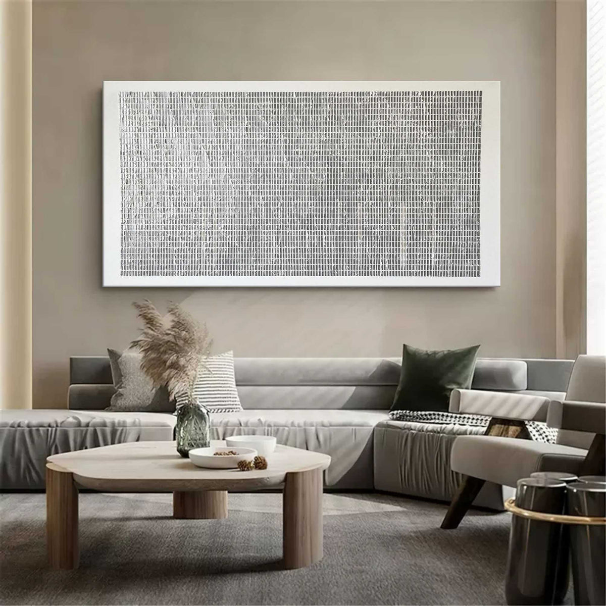 Textured Grid Painting Black White Neutral