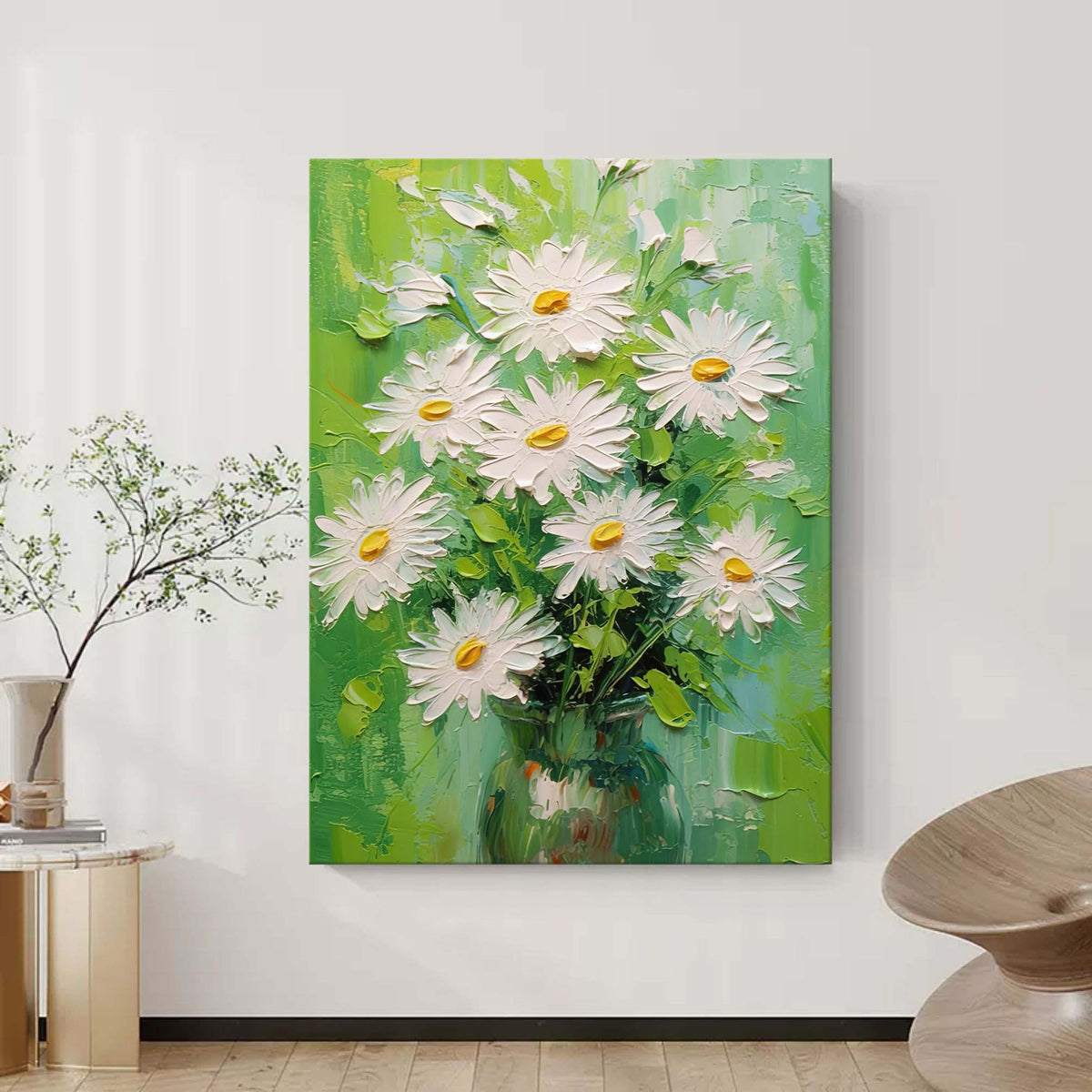 Colorful Textured Daisy Floral Oil Painting Impressionist