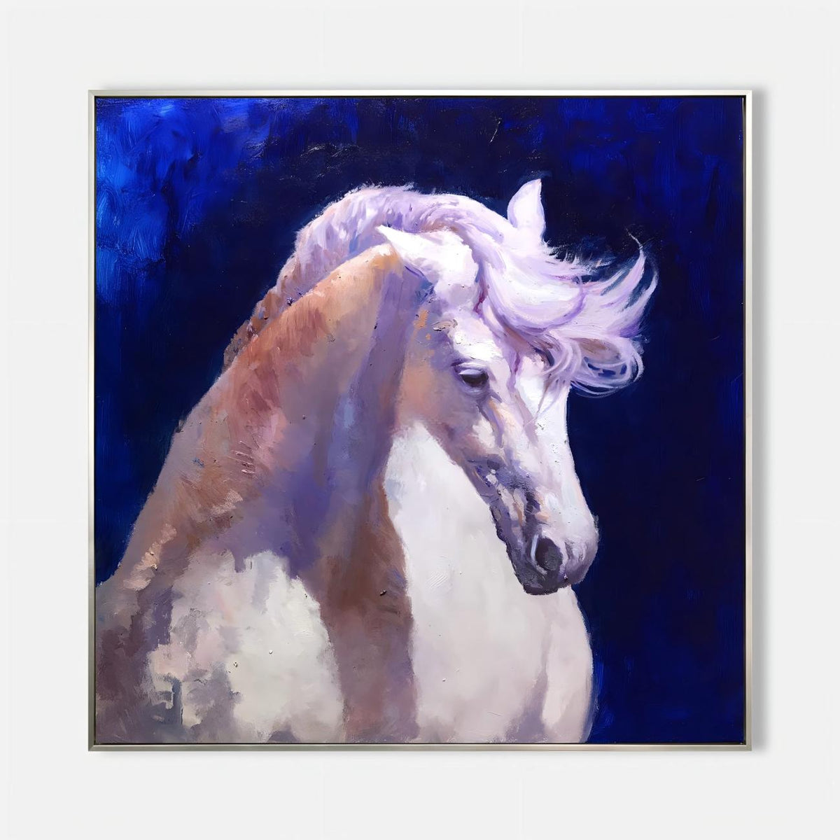 Lavender Mane White Horse Oil Painting