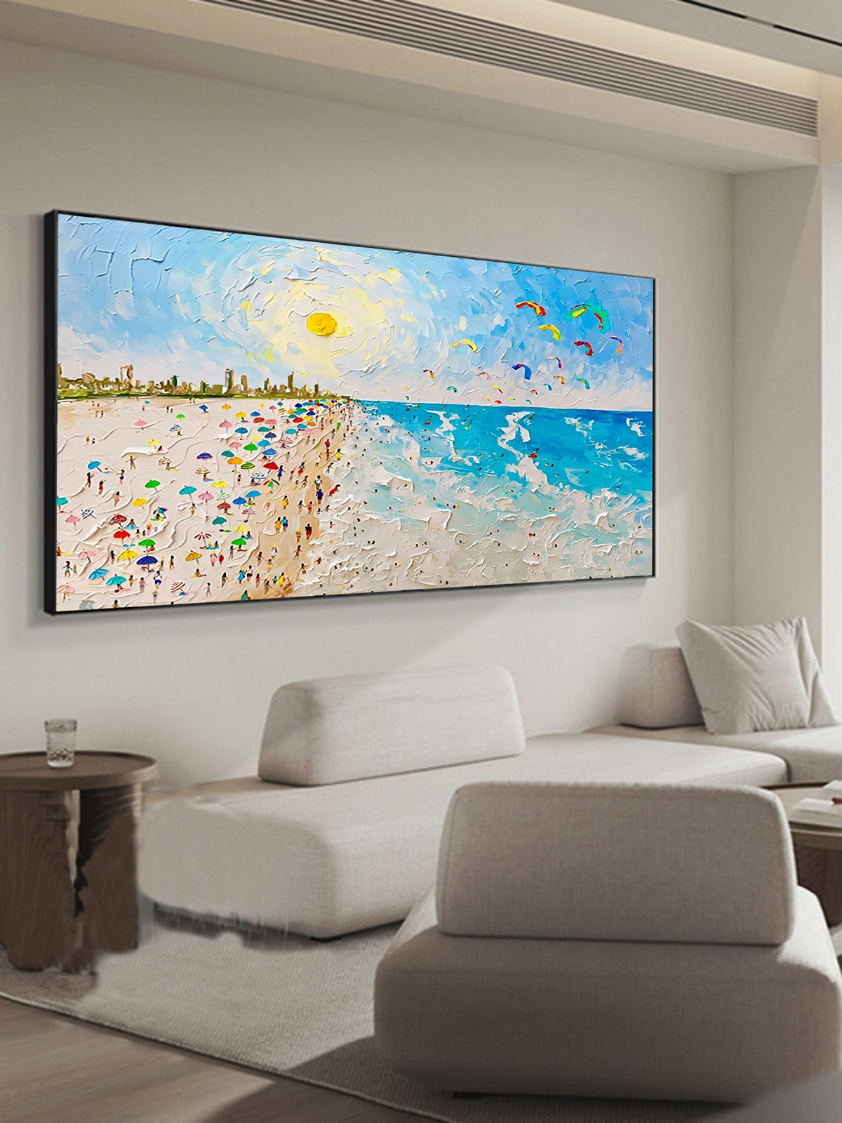 Vibrant Beach Scene Impasto Painting