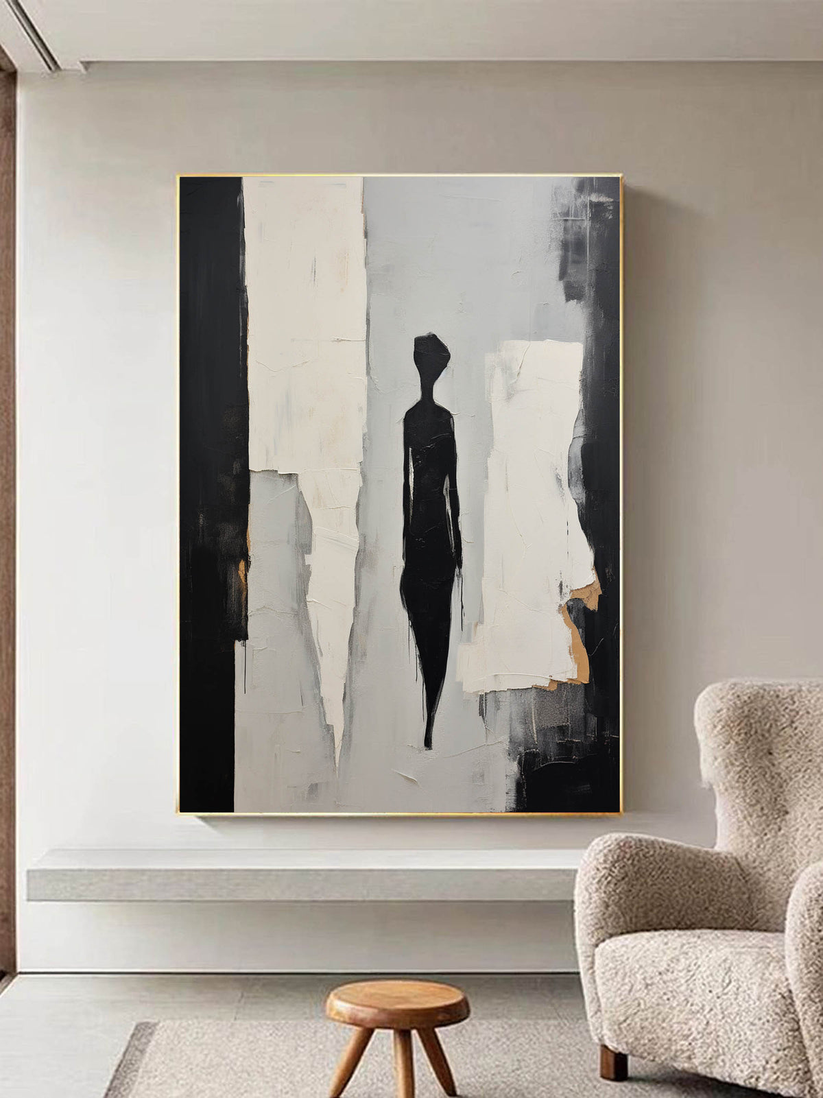 Contemporary Minimalist Textured Silhouette Figure Painting