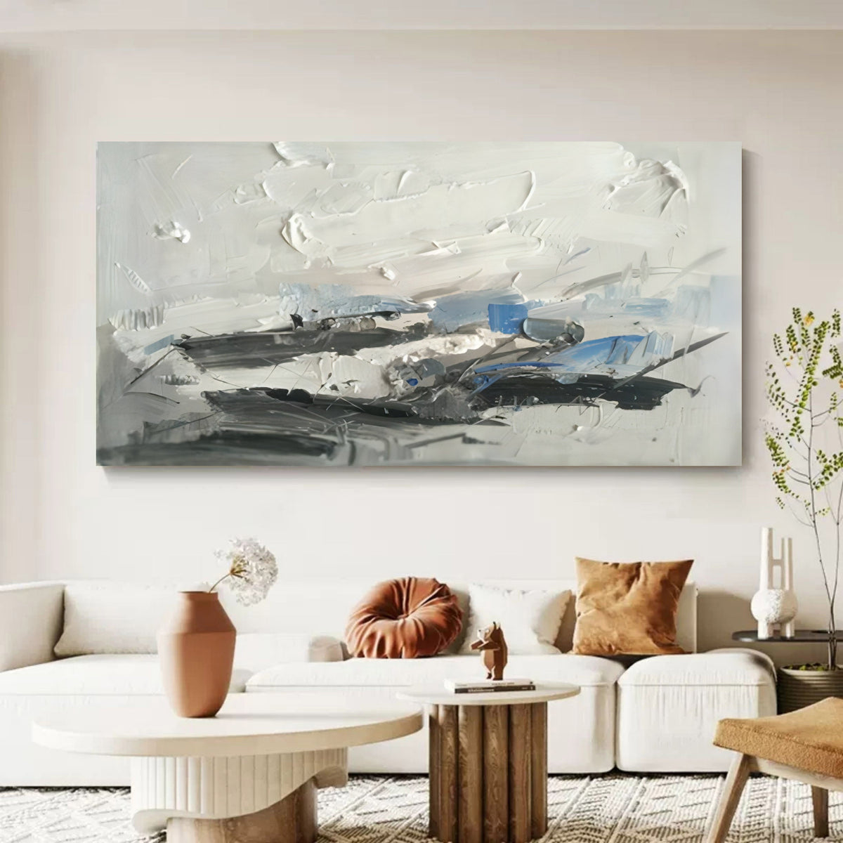 Plaster Art Texture White Blue Gray Impasto Abstract Landscape Painting
