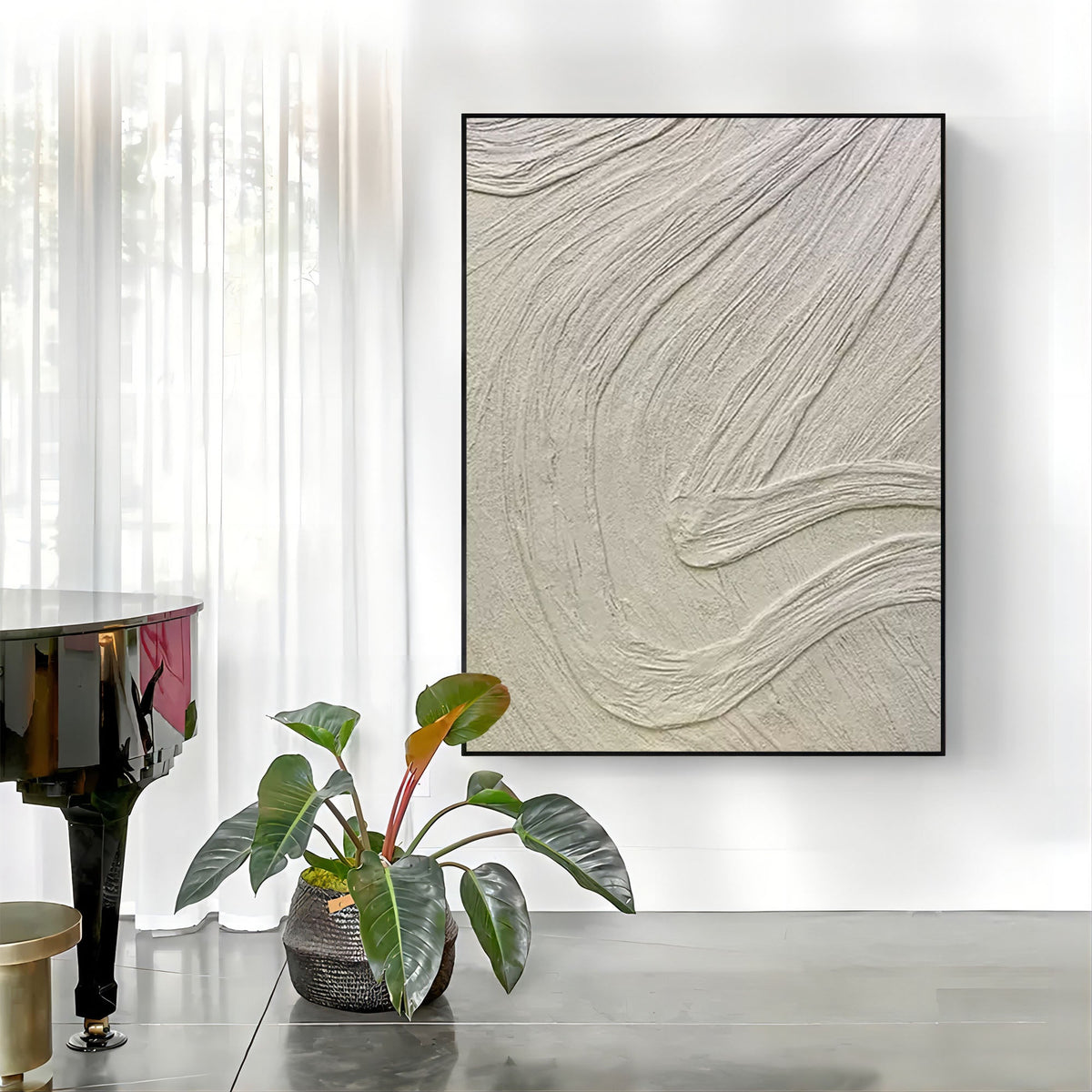 Plaster Minimalist White Textured Flow Wall Art