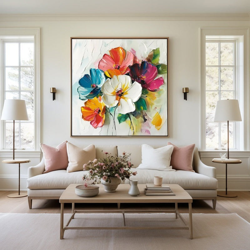 Wall Art Colorful Abstract Floral Modern Impasto Texture Living Room