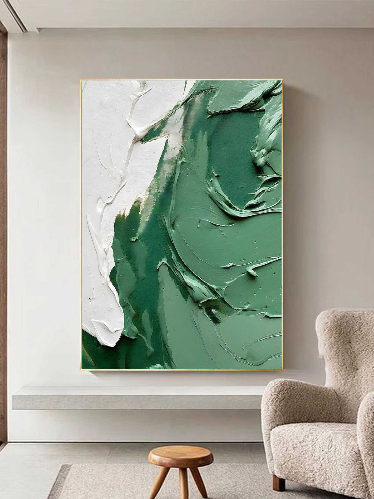 Jade Green Wave Impasto Oil Painting