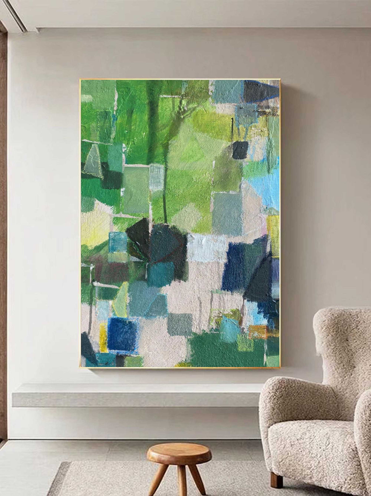 Abstract Geometric Green & Blue Painting