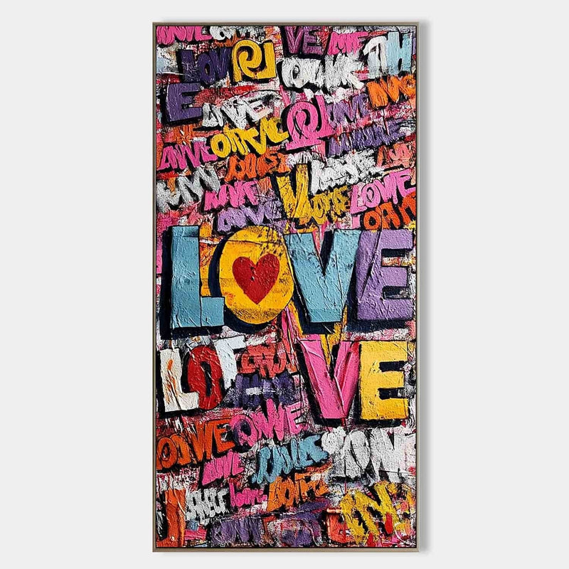 Vertical Graffiti Love Pop Art Impasto Painting