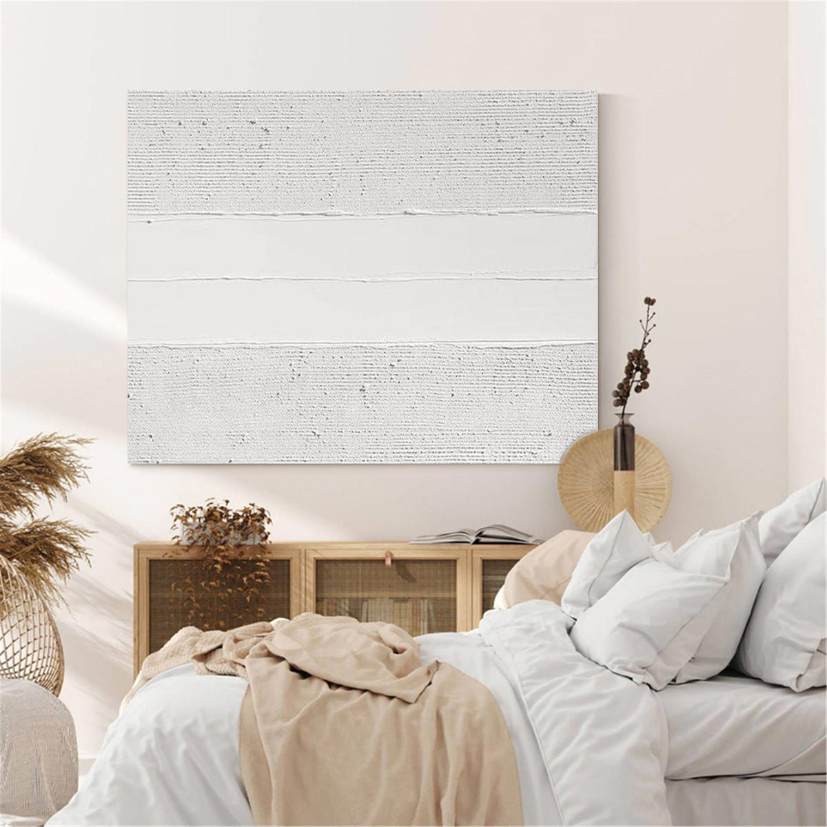 Minimalist White Textured Abstract Oil Painting