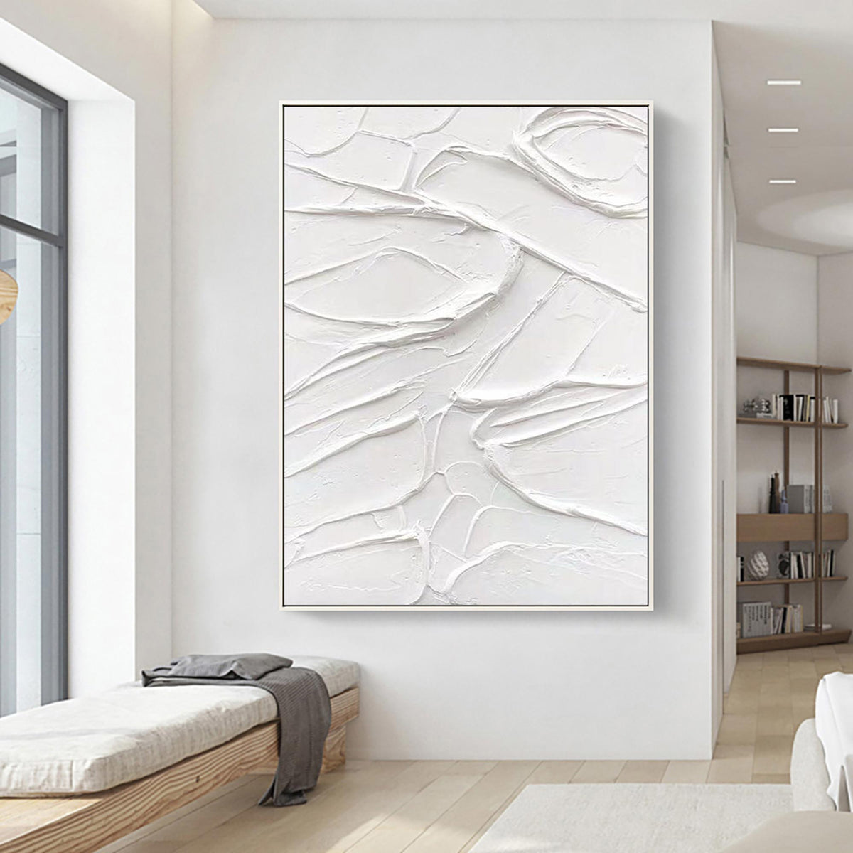 Minimalist White Textured Abstract Canvas Wall Art