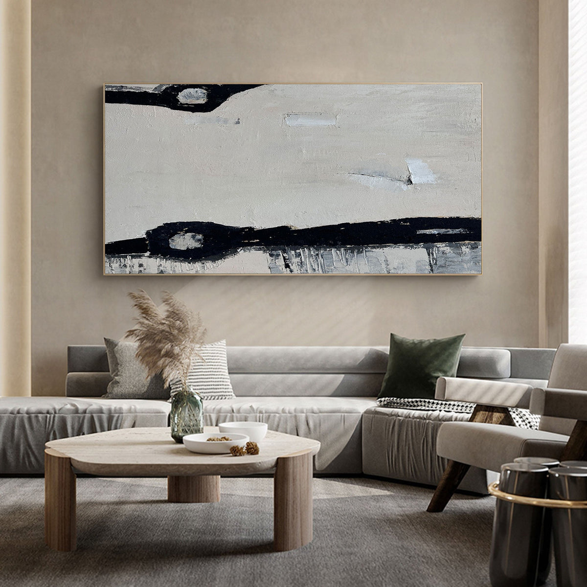 Minimalist Beige Grey Abstract Oil Painting