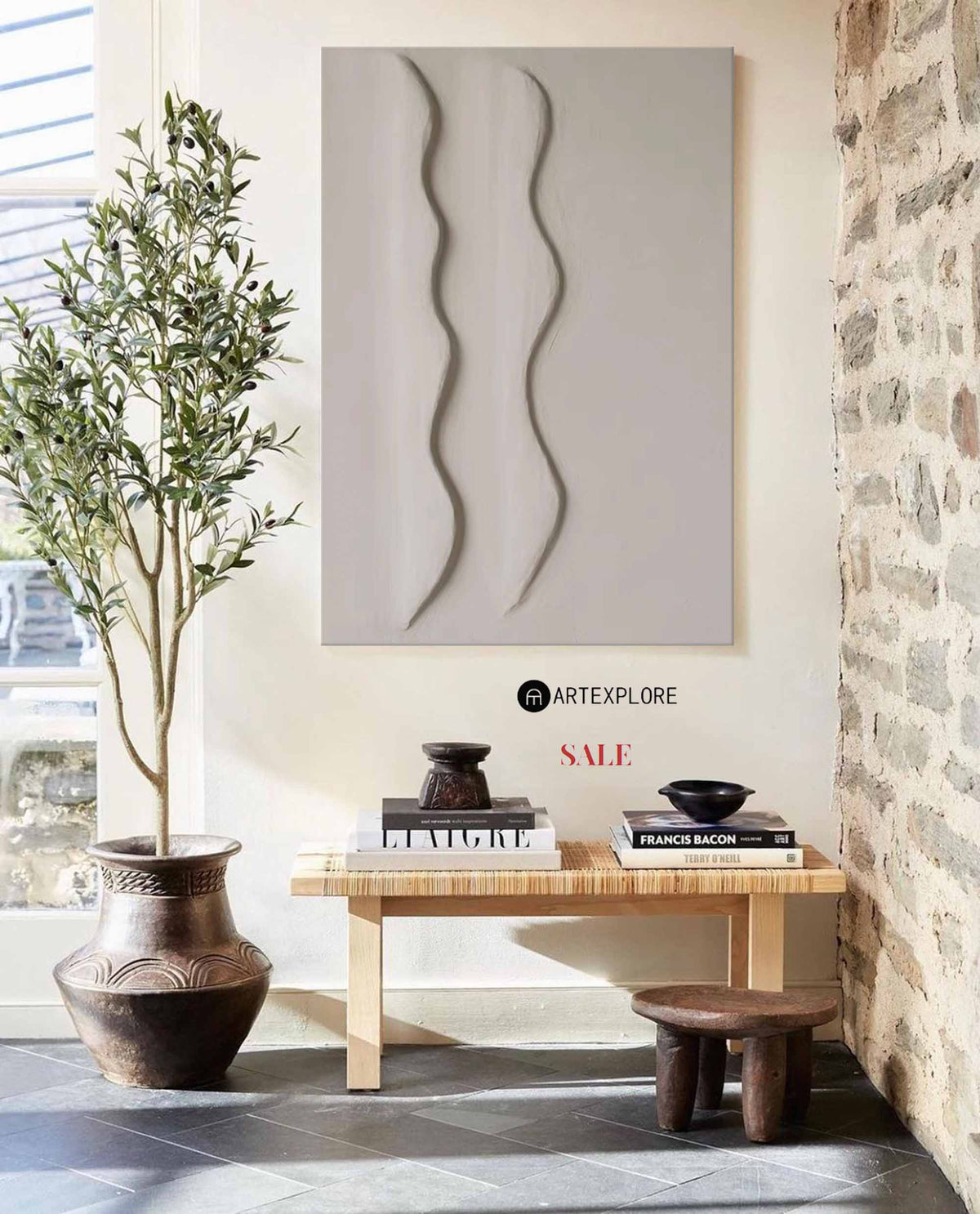 Hepworth Style Neutral Wavy Shape Canvas Art