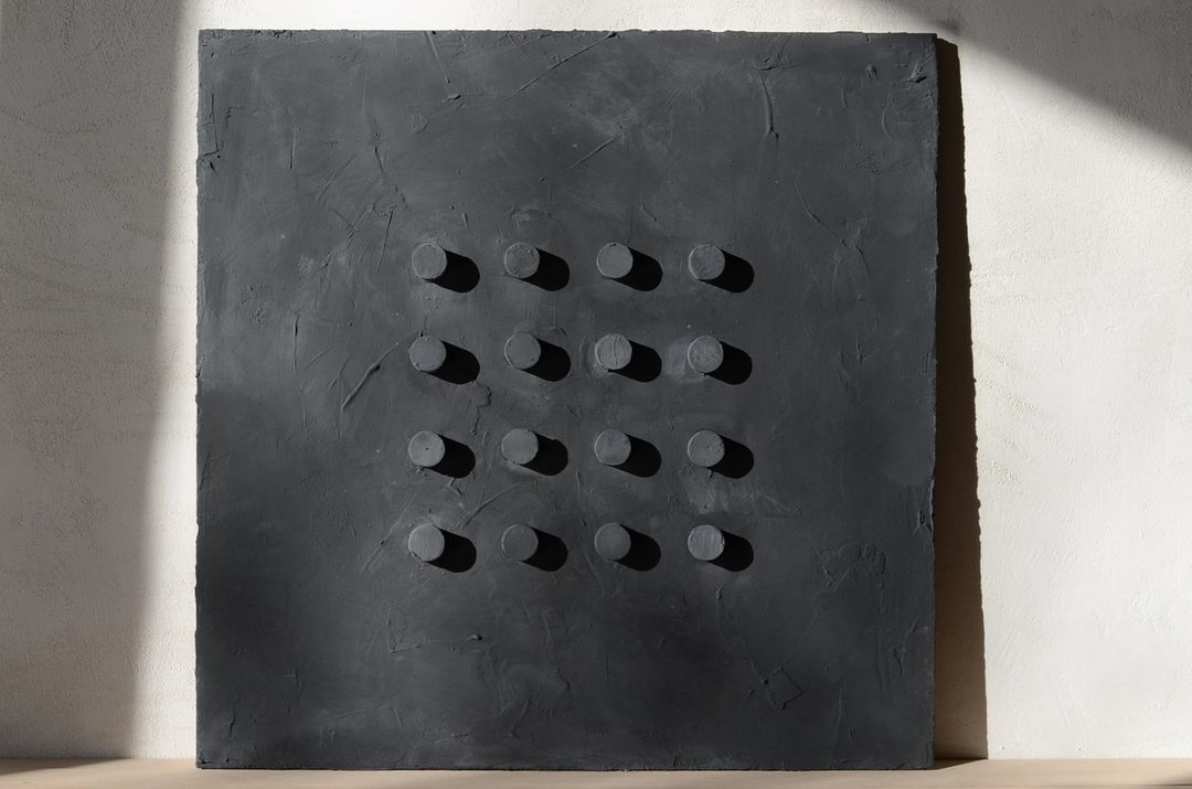 Minimalist Black Bas-Relief Diptych Painting Set Of 2