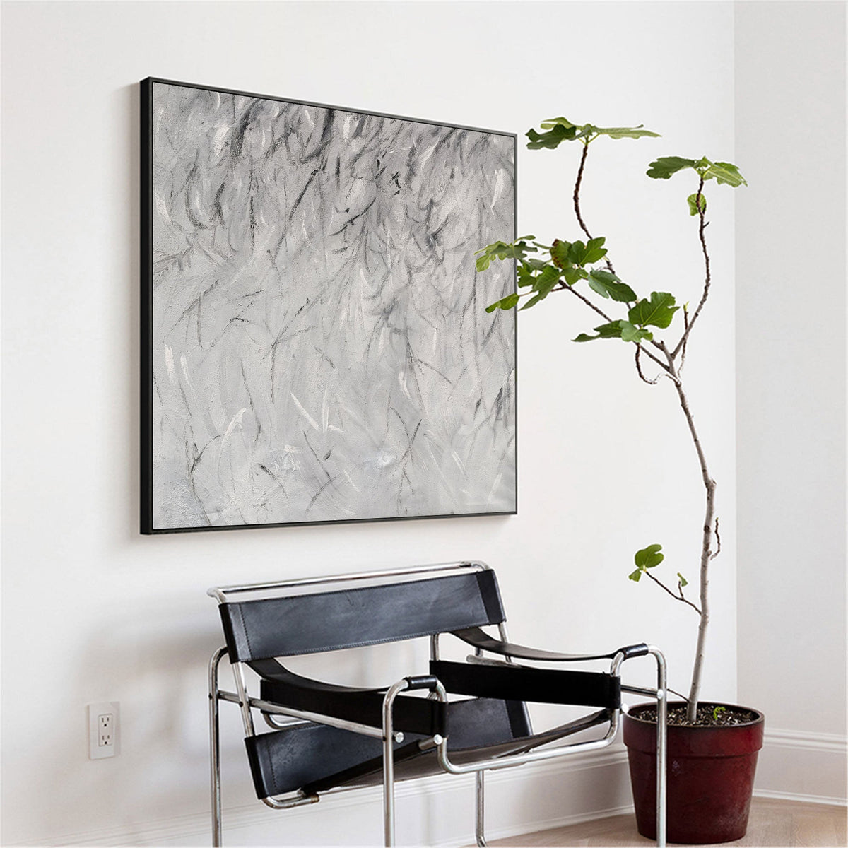 3D Textured Gray White Marble Inspired Abstract Oil Acrylic Linen Canvas Painting