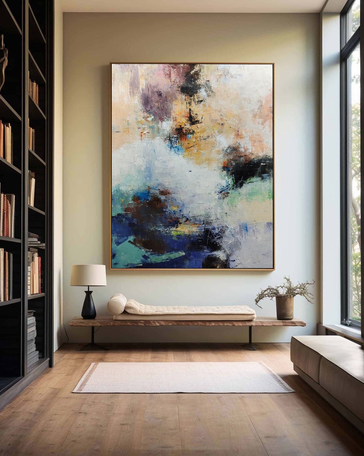 Abstract Blue Black Mixed Media Textured Wall Art