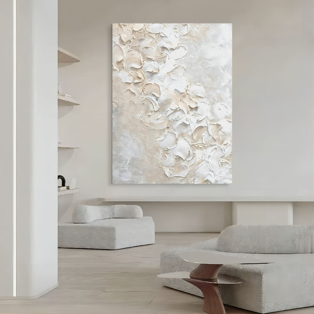 Minimalist 3D Textured White Beige Wall Art