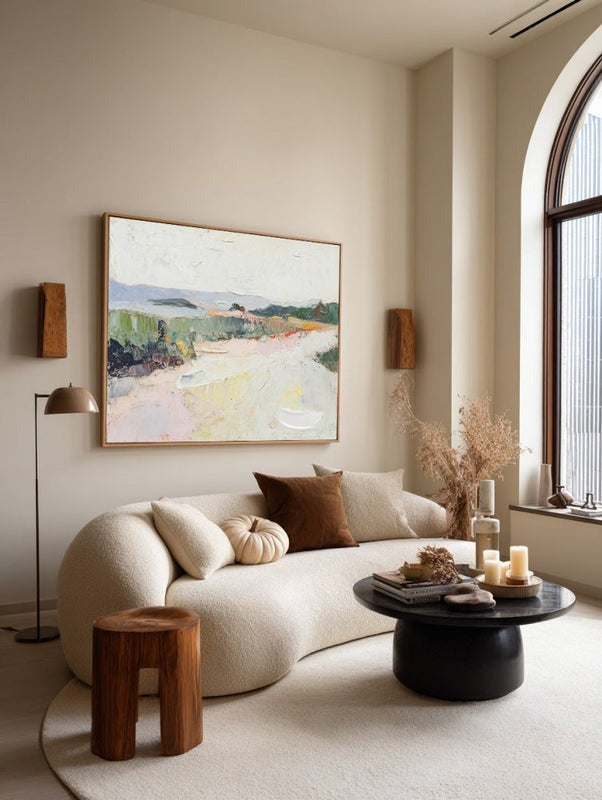 Wall Art Abstract Pastel Landscape Textured Linen Canvas Living Room