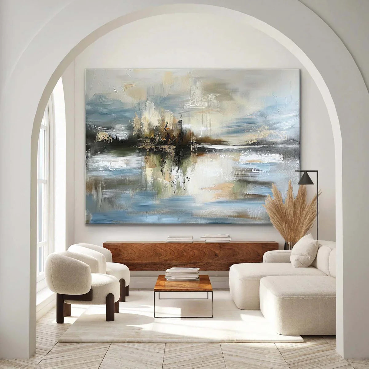 Tactile Misty Landscape Oil Painting Lake Reflection