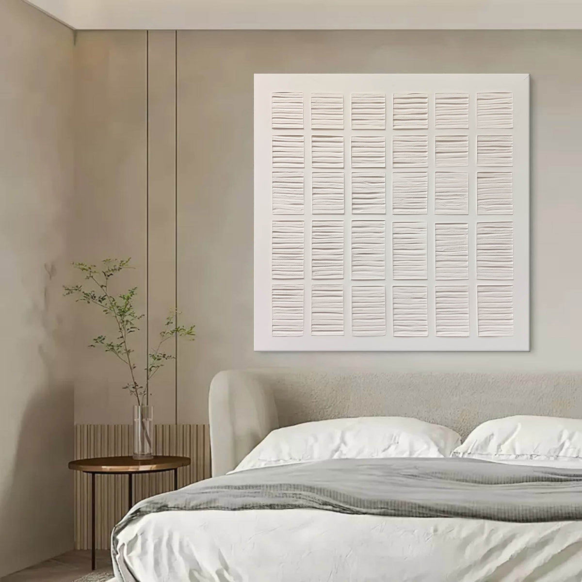 Plaster Texture Painting Neutral Grid Wall Art