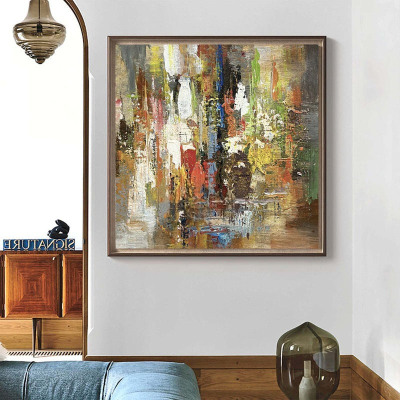 Wall Art Colorful Abstract Modern Impasto Textured Linen Canvas Office