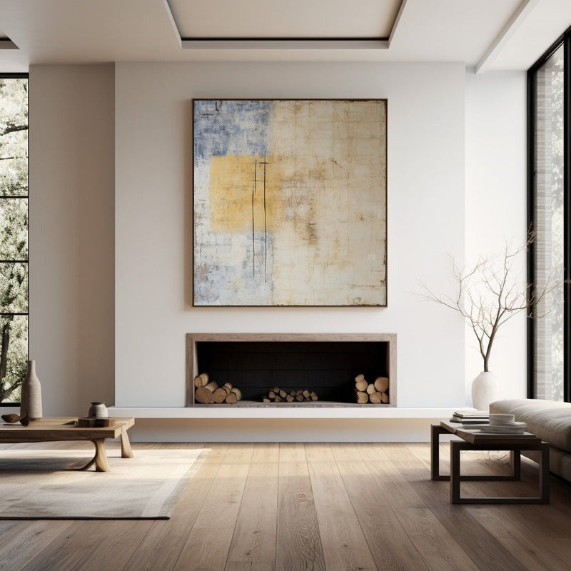 Wall Art Beige Blue Gold Abstract Minimalist Texture Living Room | Neutralighting