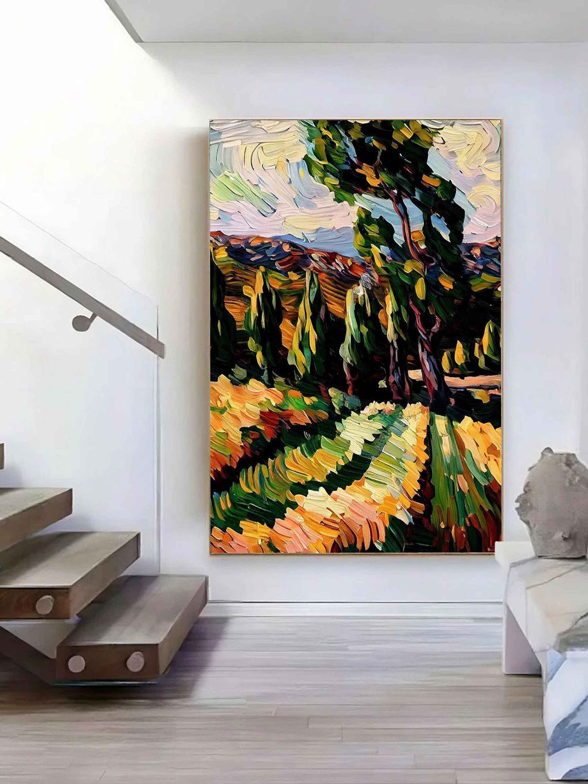 Impasto Painting Vibrant Countryside Scenery Painting